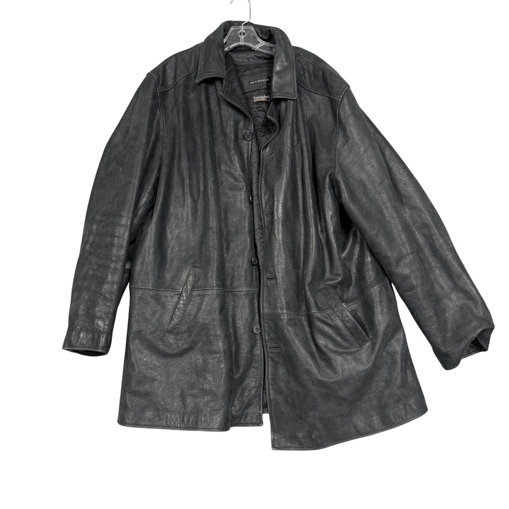 Jim & Mary Lou Leather Coat Mens 2XL Black Thinsulate Lined Overcoat Winter